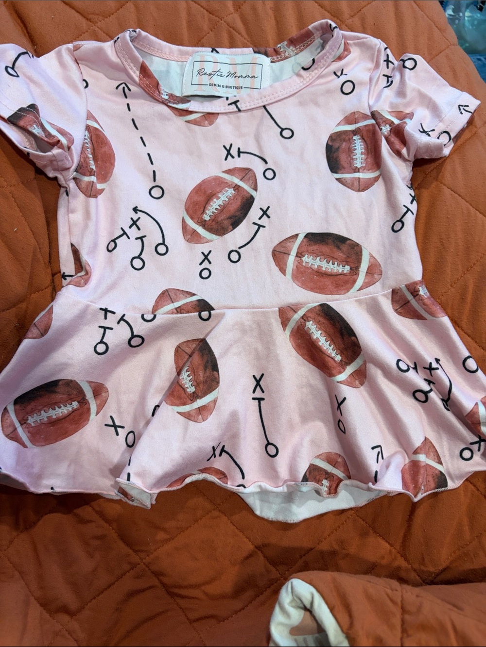 B64 Small Shop 18-24months Pink Football Peplum Top